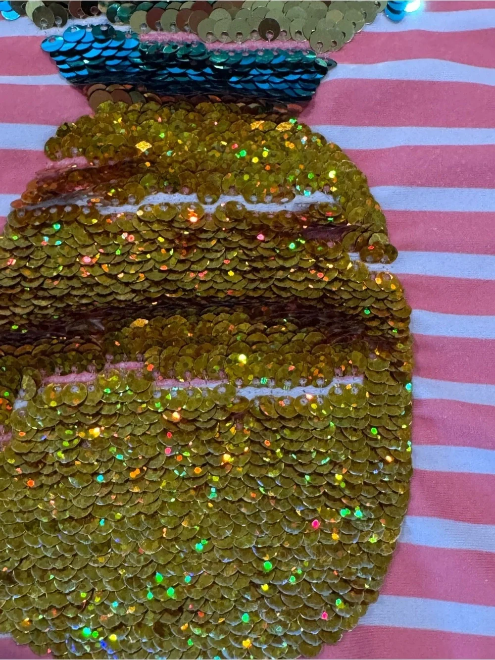 Girls Pink Stripe Pineapple Sequin Gold Sequin One-Piece Swimsuit Size 6